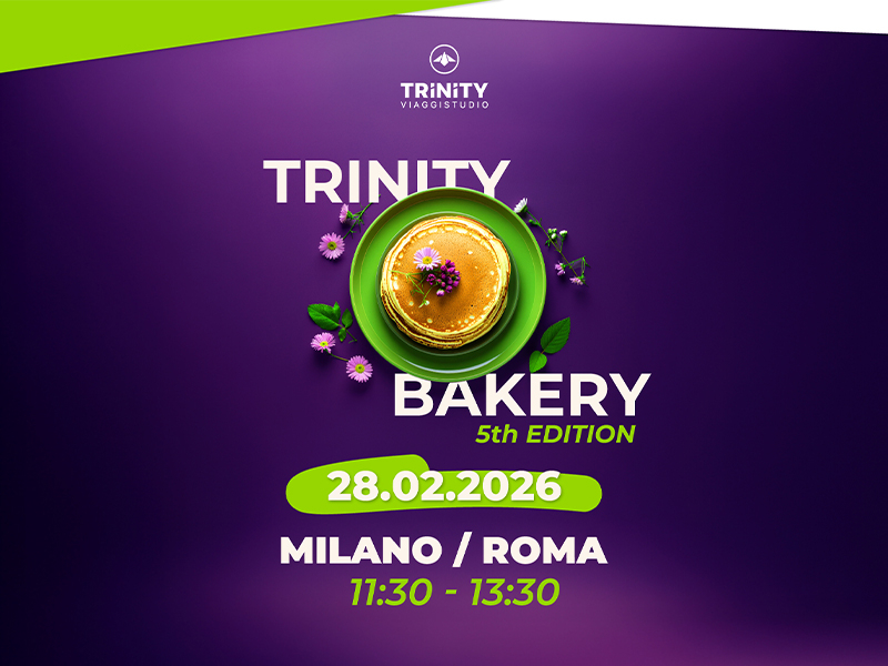 &nbsp;TRINITY BAKERY - 5th Edition &nbsp;Grazie al successo consolidato negli appuntamenti precedenti, torna la&nbsp;quinta edizione della Trinity Bakery, un brunch dedicato a scoprire le opportunit&agrave; di un anno all'estero! Un evento unico insieme a Trinity ViaggiStudio e ad altri futuri Exchange Students come te, pensato per farti scoprire tutte le opportunit&agrave; di un trimestre, semestre o anno scolastico all&rsquo;estero. E anche quest&rsquo;anno la Trinity Bakery raddoppia: due eventi in contemporanea a Milano e a Roma!UNISCITI A NOI! &raquo;
